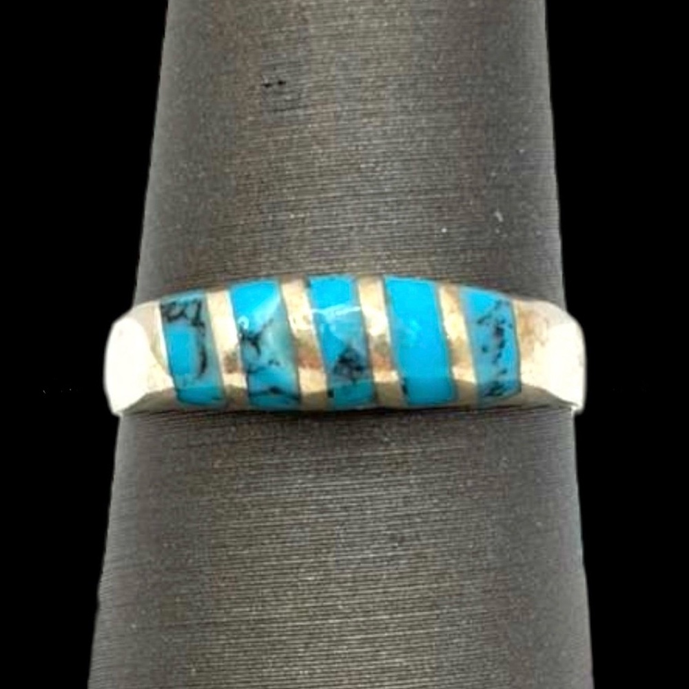 Turquoise Inlay Sterling Silver Unisex Band. Size 7.25